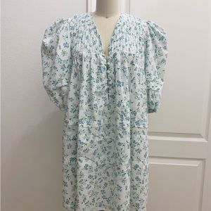 HUNTER BELL White Mini Dress with Blue & Green Floral Print